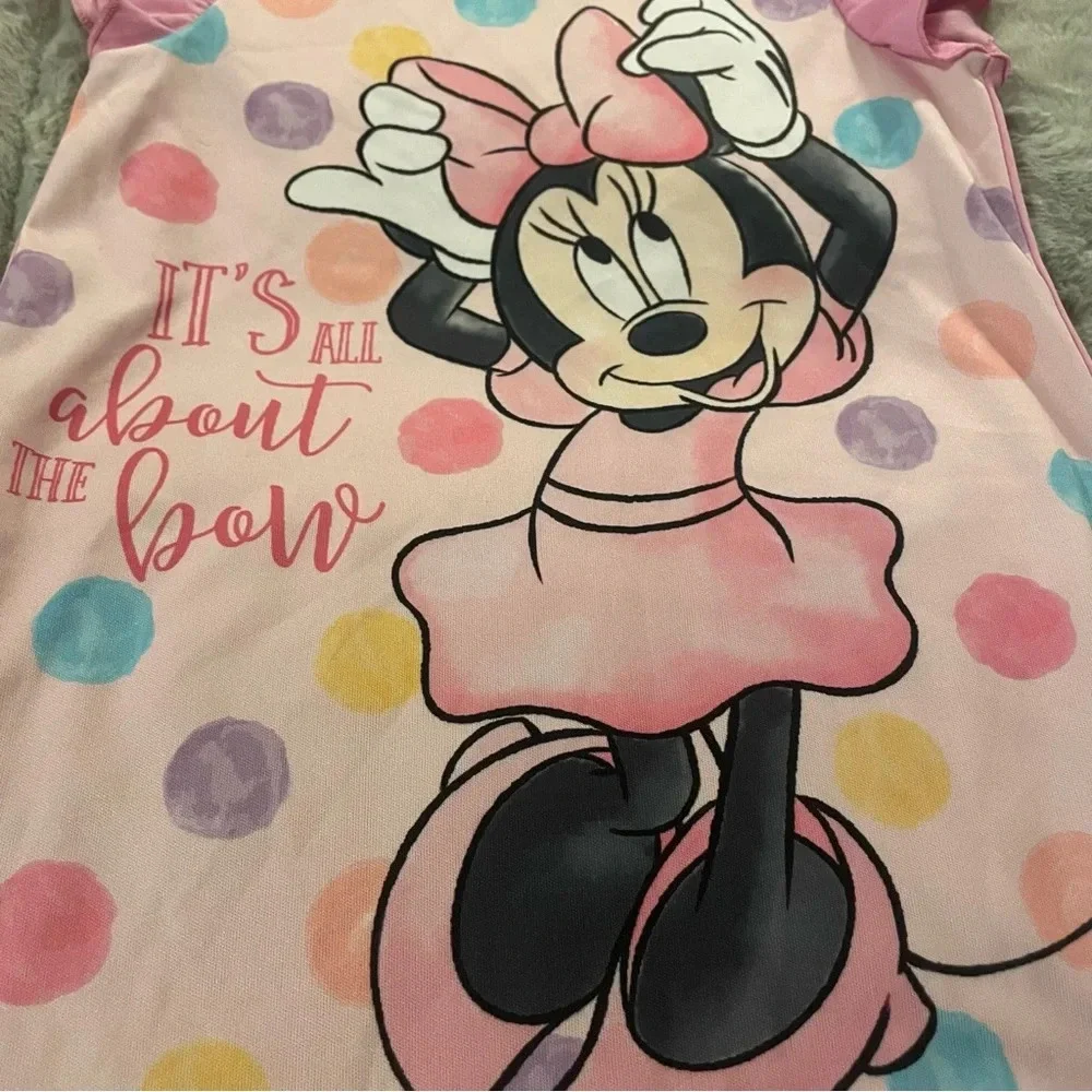 Disney Minnie Mouse Night Gown, Size 4, Pink, Polka Dots, Flutter Sleeves